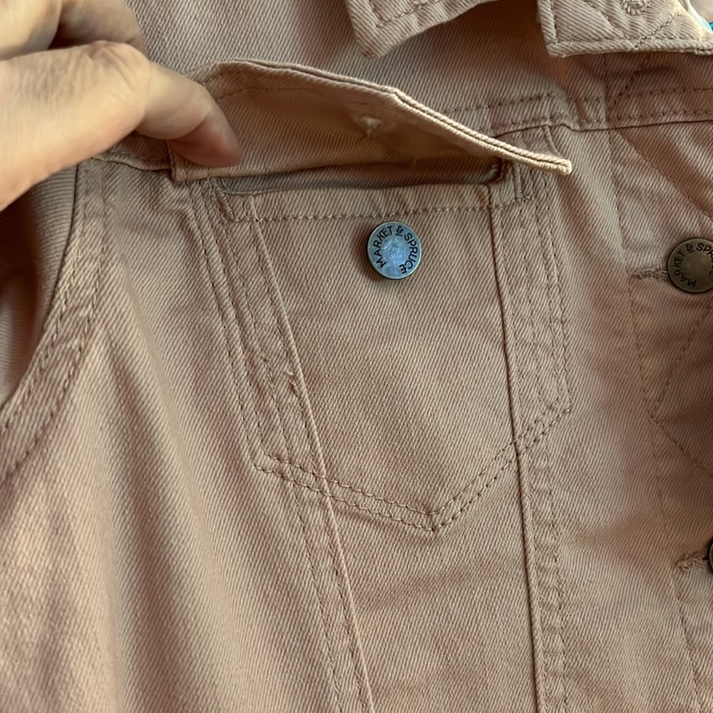 MARKET AND SPRUCE Camila Boyfriend Denim Jacket Solid Print Blush Unlined Lg - Picture 12 of 17